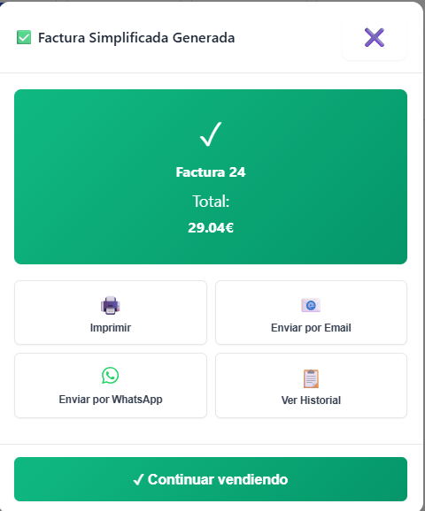 Ticket del TPV con líneas, cantidades e IVA